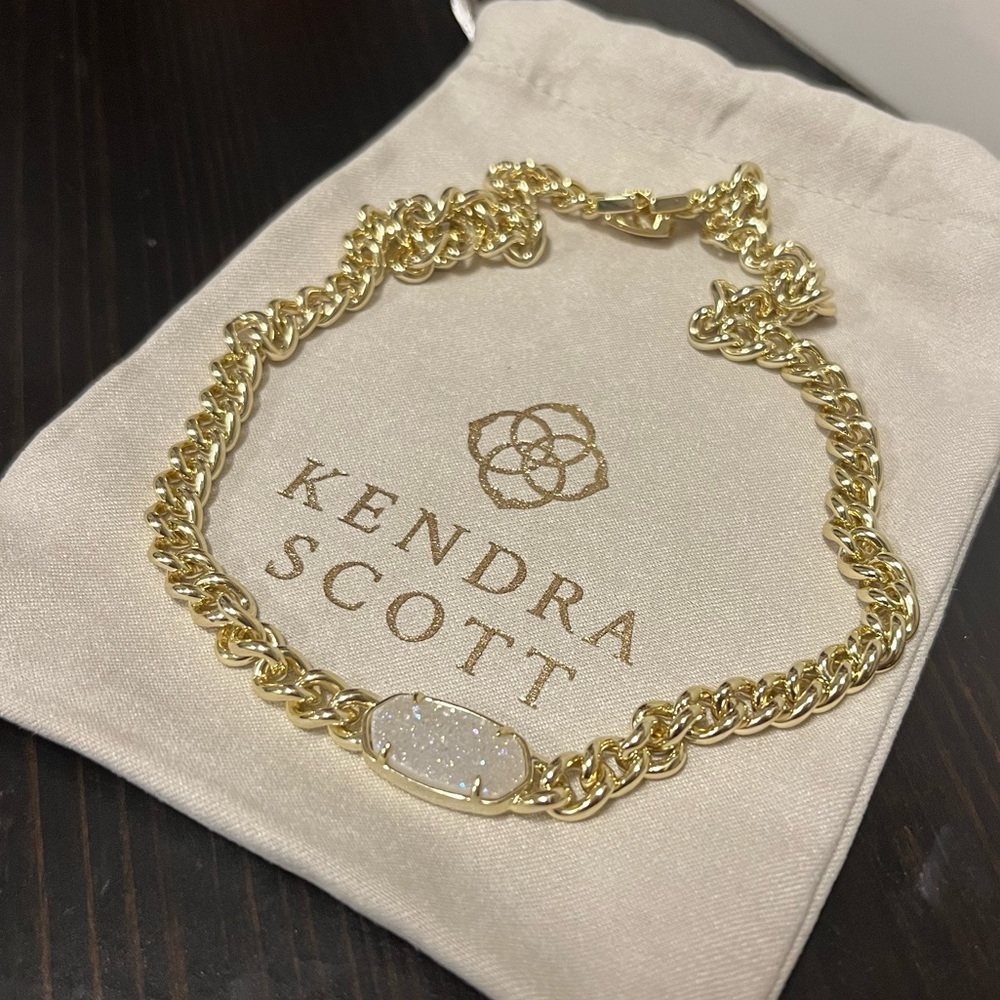 Kendra Scott Elisa Gold Chain Necklace Iridescent Drusy NWT